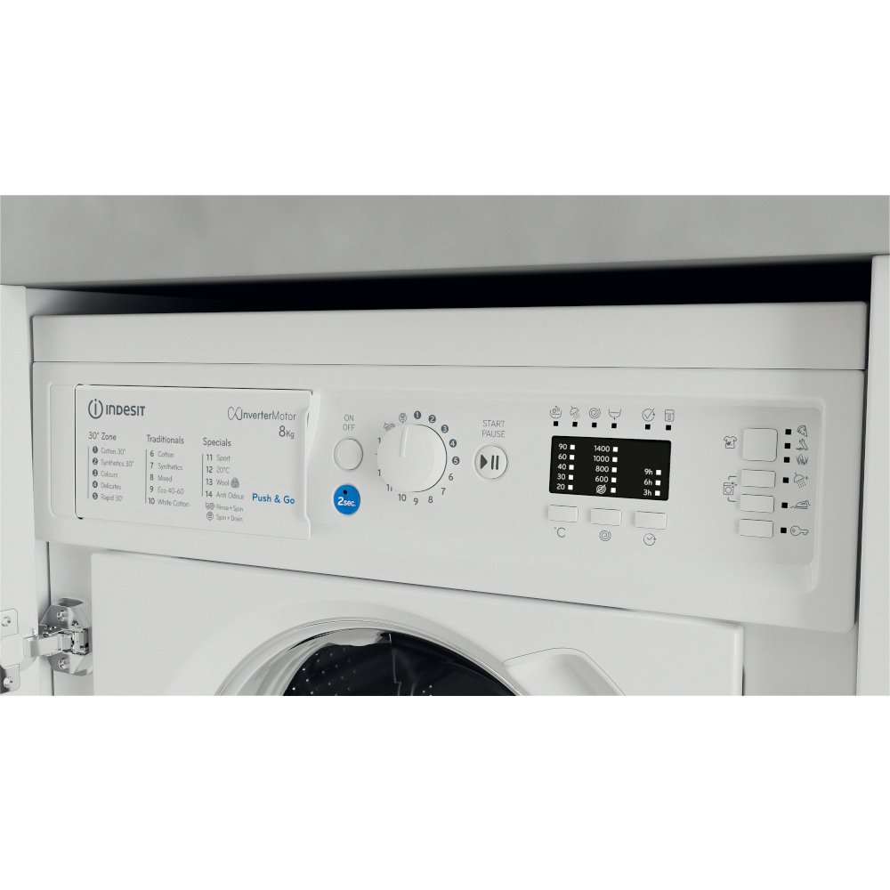 Indesit BIWMIL81485UK Integrated Washing Machine, 8kg, 1400 Spin, White, B Rated