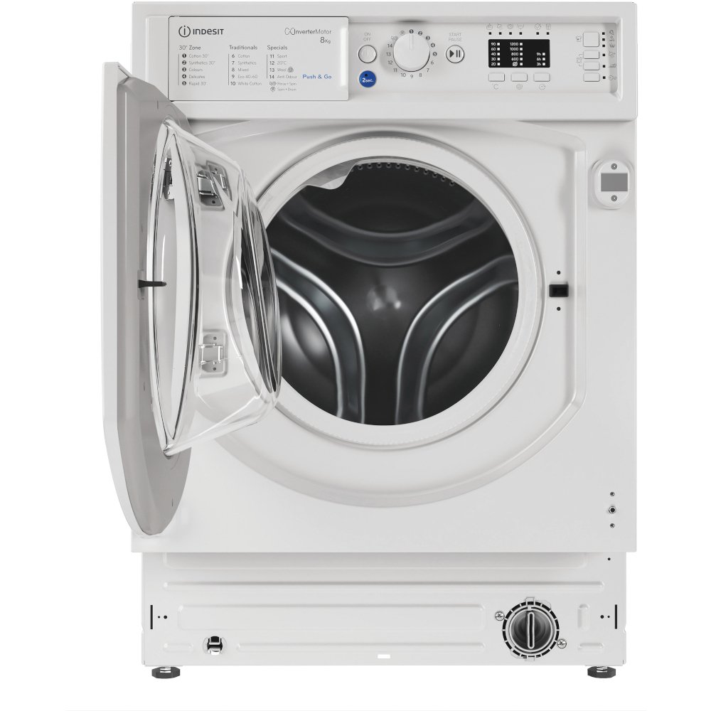 Indesit BIWMIL81485UK Integrated Washing Machine, 8kg, 1400 Spin, White, B Rated