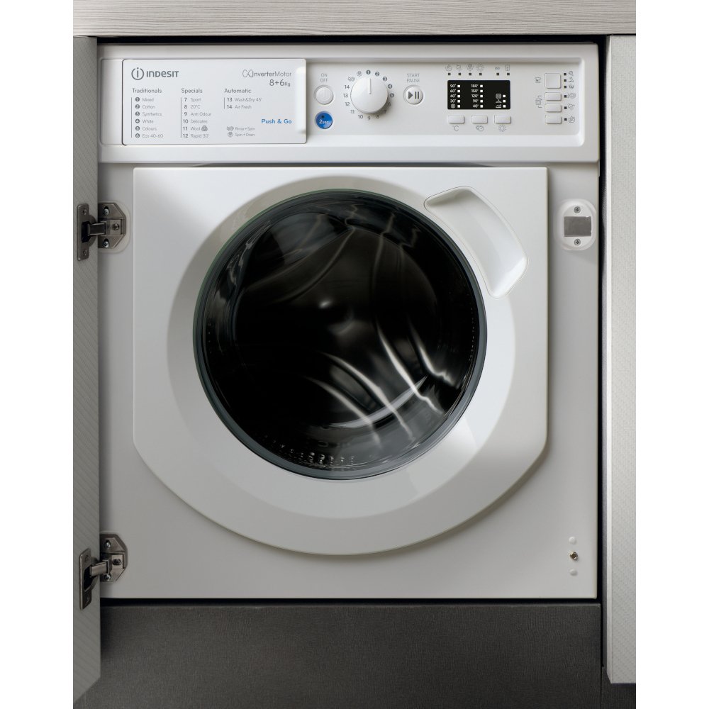 Indesit BIWDIL861485UK Integrated Washer Dryer, 8kg/6kg, 1400 Spin, White, D Rated