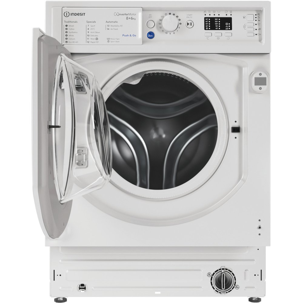 Indesit BIWDIL861485UK Integrated Washer Dryer, 8kg/6kg, 1400 Spin, White, D Rated