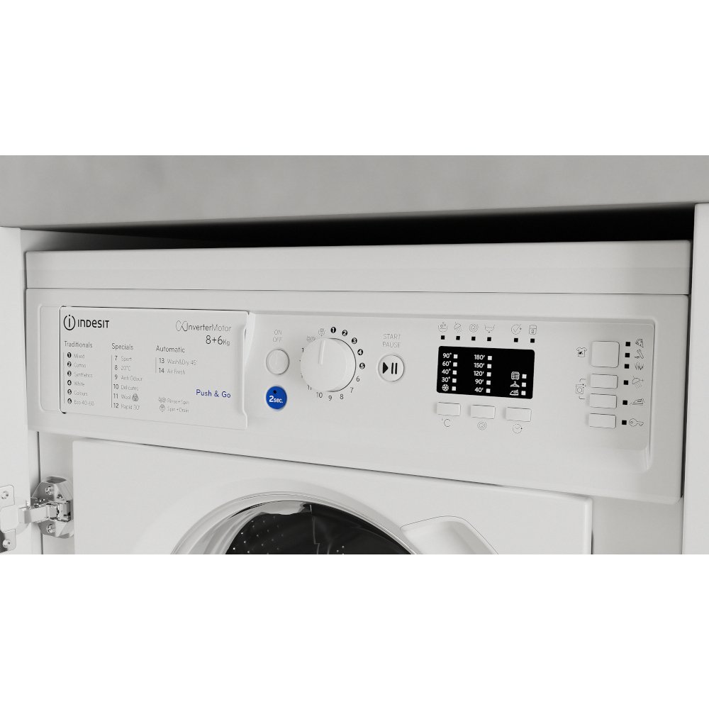 Indesit BIWDIL861485UK Integrated Washer Dryer, 8kg/6kg, 1400 Spin, White, D Rated