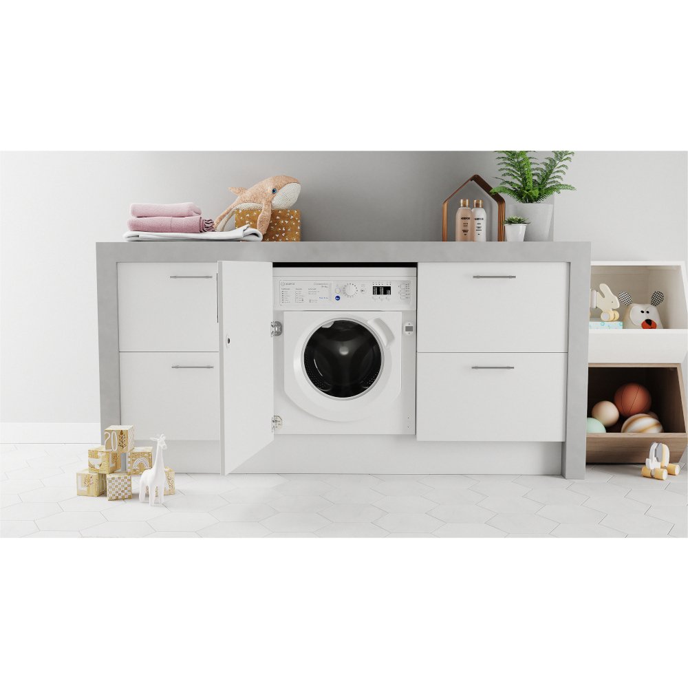 Indesit BIWDIL861485UK Integrated Washer Dryer, 8kg/6kg, 1400 Spin, White, D Rated