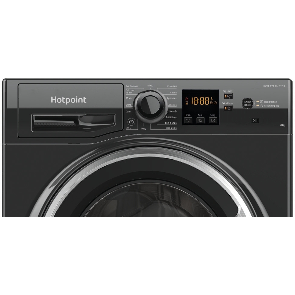 Hotpoint NSWM 7469 BS UK Washing Machine, 7kg, 1400 Spin, Black, A Rated