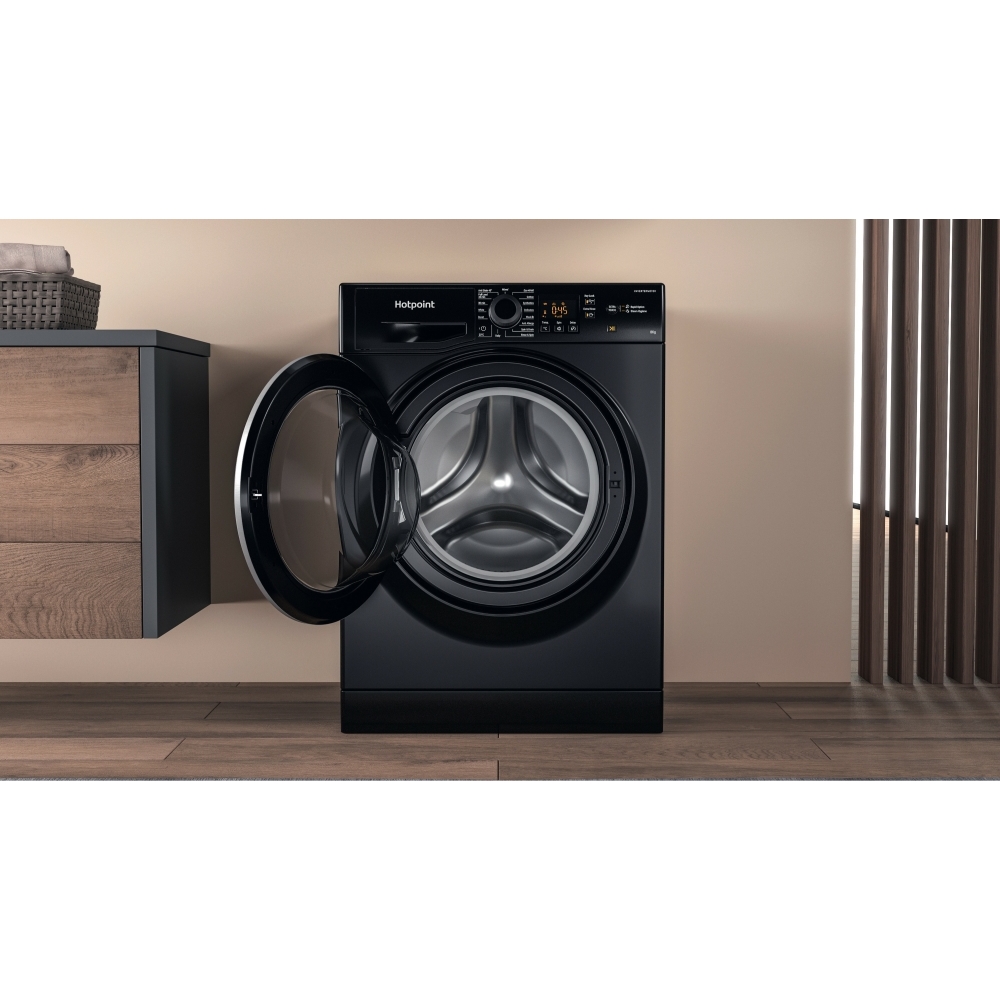 Hotpoint NSWM 846 BS UK Washing Machine, 8kg, 1400 Spin, Black, A Rated