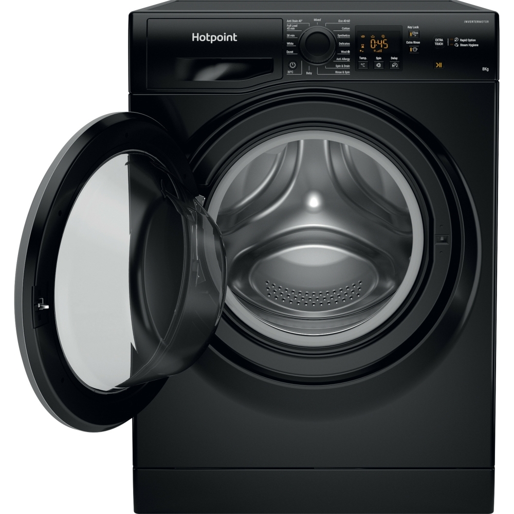 Hotpoint NSWM 846 BS UK Washing Machine, 8kg, 1400 Spin, Black, A Rated