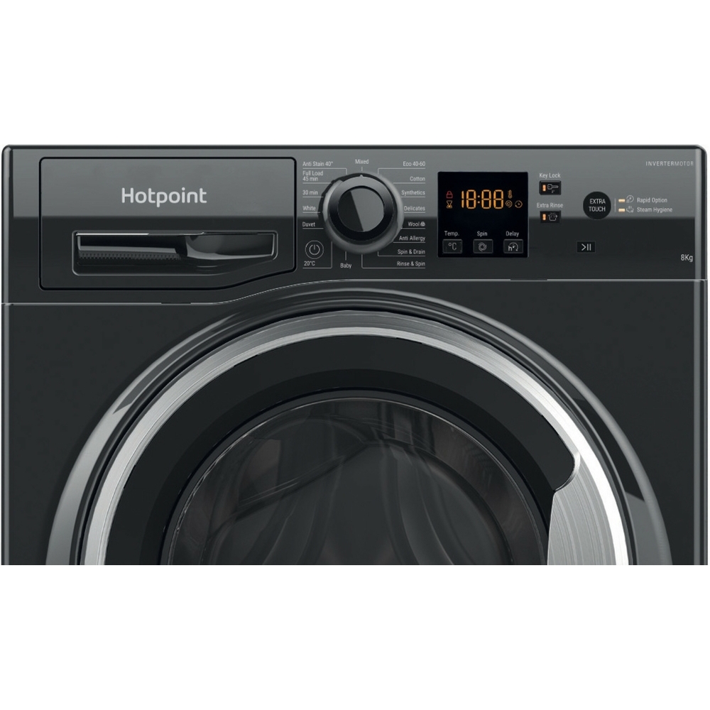 Hotpoint NSWM 846 BS UK Washing Machine, 8kg, 1400 Spin, Black, A Rated