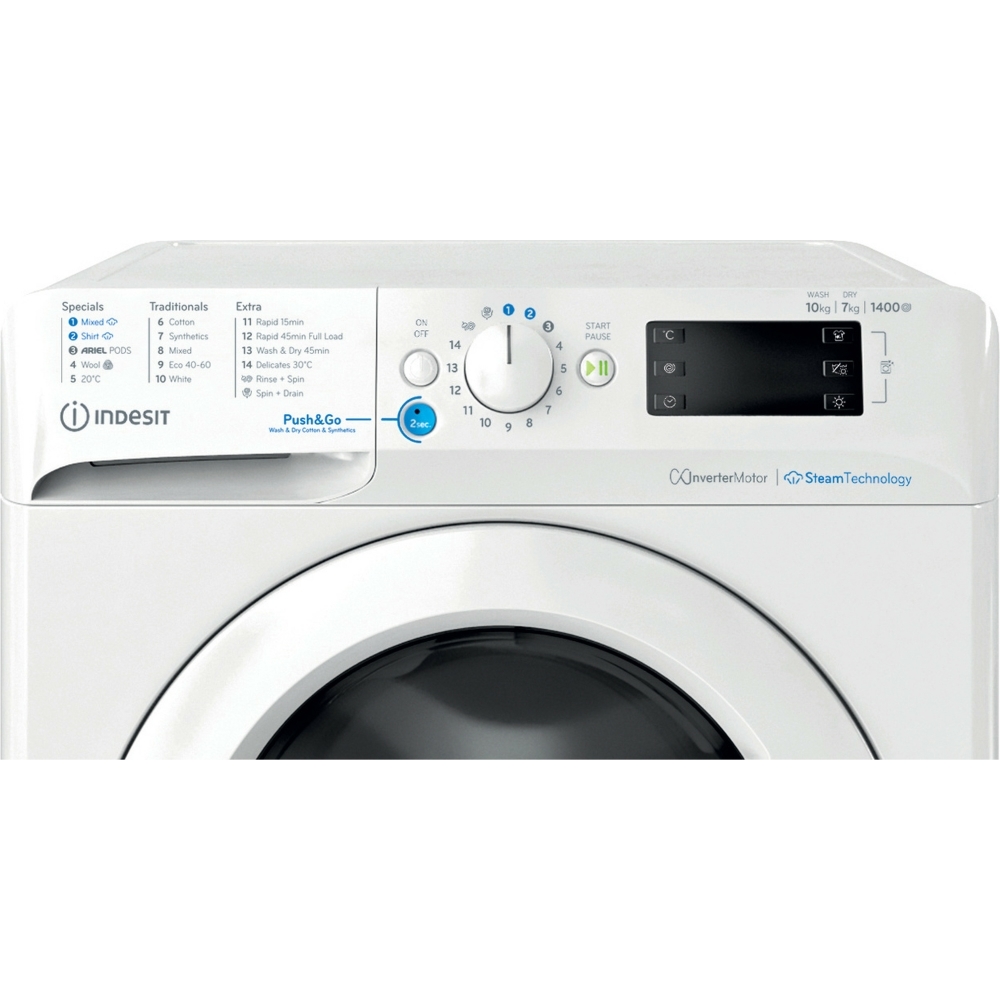 Indesit BDE 107436 WV UK Washer Dryer, 10kg/7kg, 1400 Spin, White, D Rated