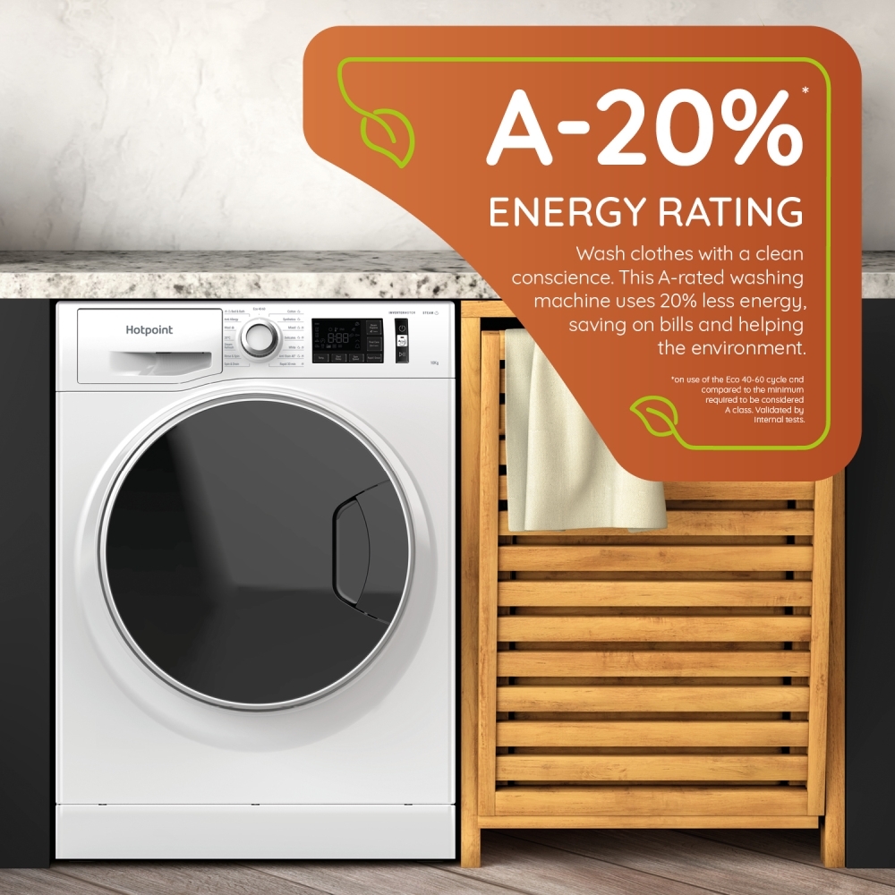 Hotpoint NLCD 1048 WD A UK Washing Machine, 10kg, 1400 Spin, White, A Rated