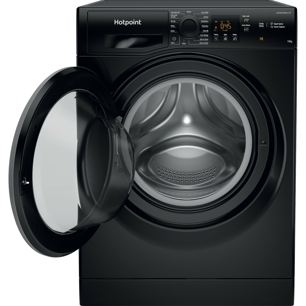 Hotpoint NSWM 1046 BS UK Washing Machine, 10kg, 1400 Spin, Black, A Rated