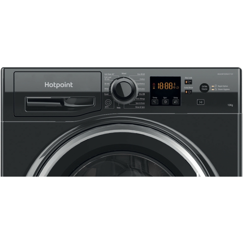 Hotpoint NSWM 1046 BS UK Washing Machine, 10kg, 1400 Spin, Black, A Rated