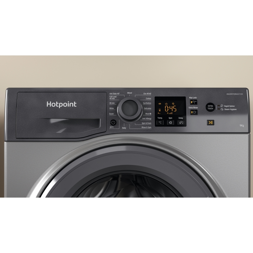 Hotpoint NSWM 946 GG UK Washing Machine, 9kg, 1400 Spin, Grey, A Rated