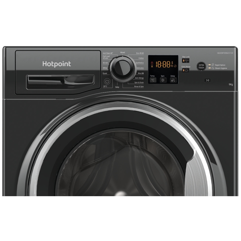 Hotpoint NSWM 946 BS UK Washing Machine, 9kg, 1400 Spin, Black, A Rated