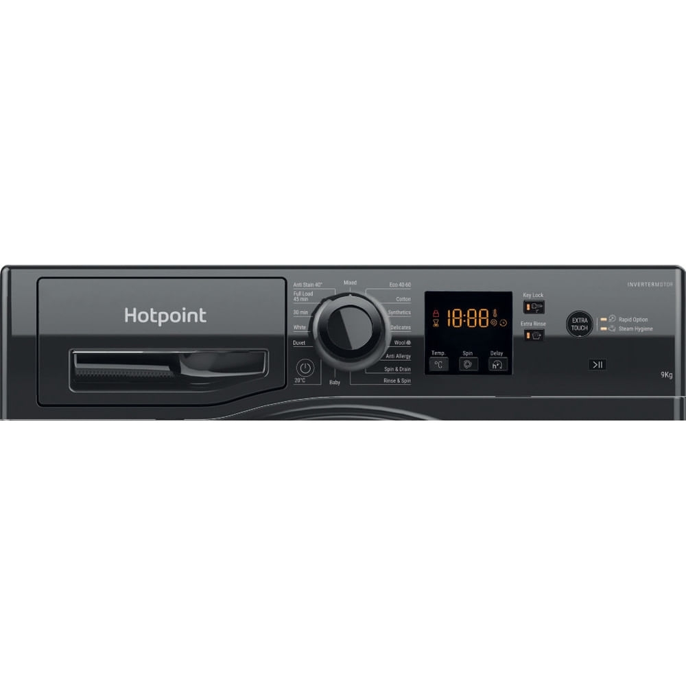 Hotpoint NSWF946BSUK Washing Machine, 9kg, 1400 Spin, Black, A Rated