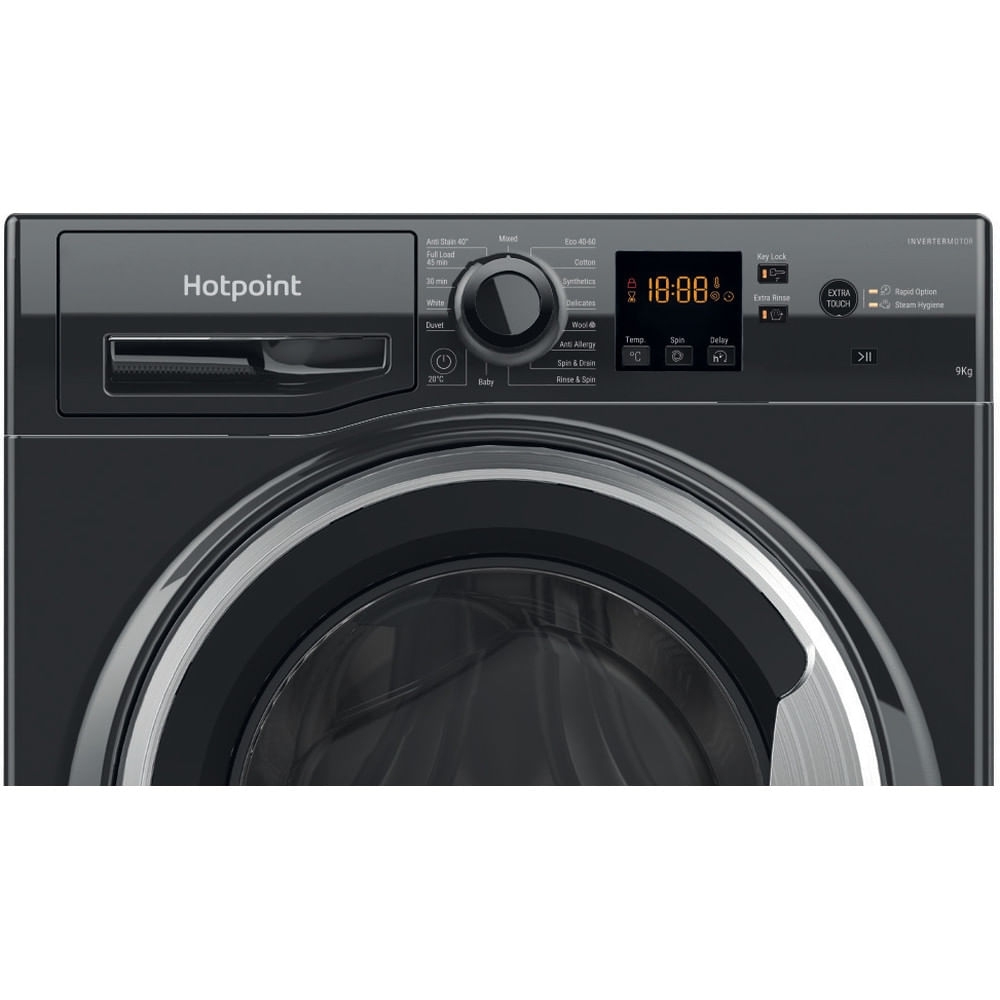 Hotpoint NSWF946BSUK Washing Machine, 9kg, 1400 Spin, Black, A Rated