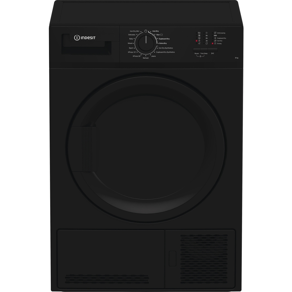 Indesit C YD C82 BBGL UK Condenser Tumble Dryer, 8kg, Black, B Rated