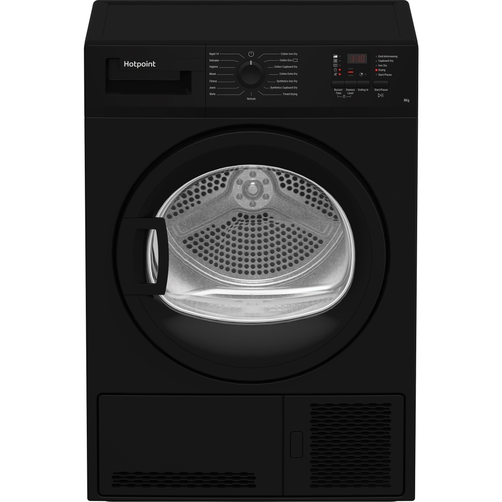 Hotpoint C HD C82 BBGD UK Condenser Tumble Dryer, 8kg, Black, B Rated