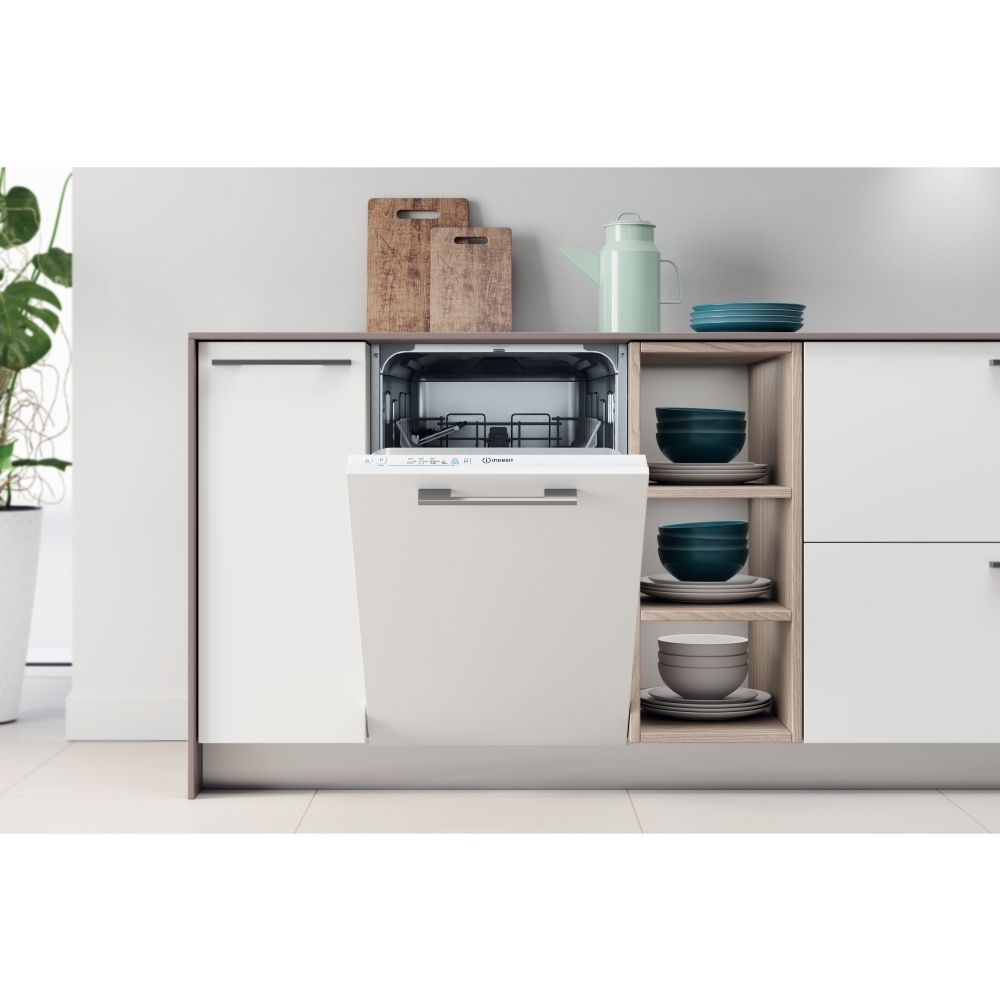 Indesit IN2IE10CS80UK Fully Integrated Slimline Dishwasher, 10 Place Settings, E Rated