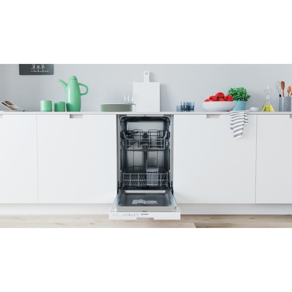 Indesit IN2IE10CS80UK Fully Integrated Slimline Dishwasher, 10 Place Settings, E Rated