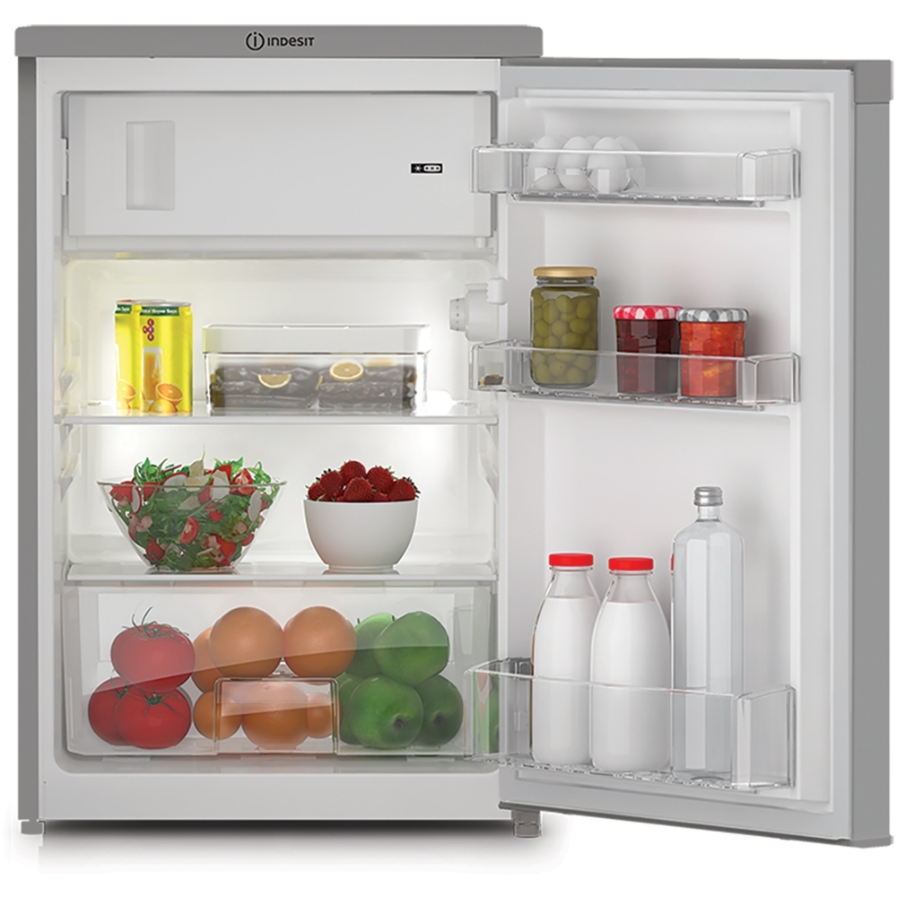 Indesit I55V1 112S UK Under Counter Fridge with Ice Box, Silver, E Rated