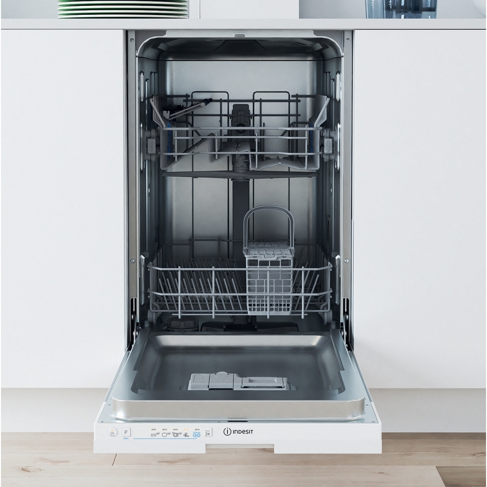 Indesit IN2ID10CS80UK Fully Integrated Slimline Dishwasher, 10 Place Settings, D Rated