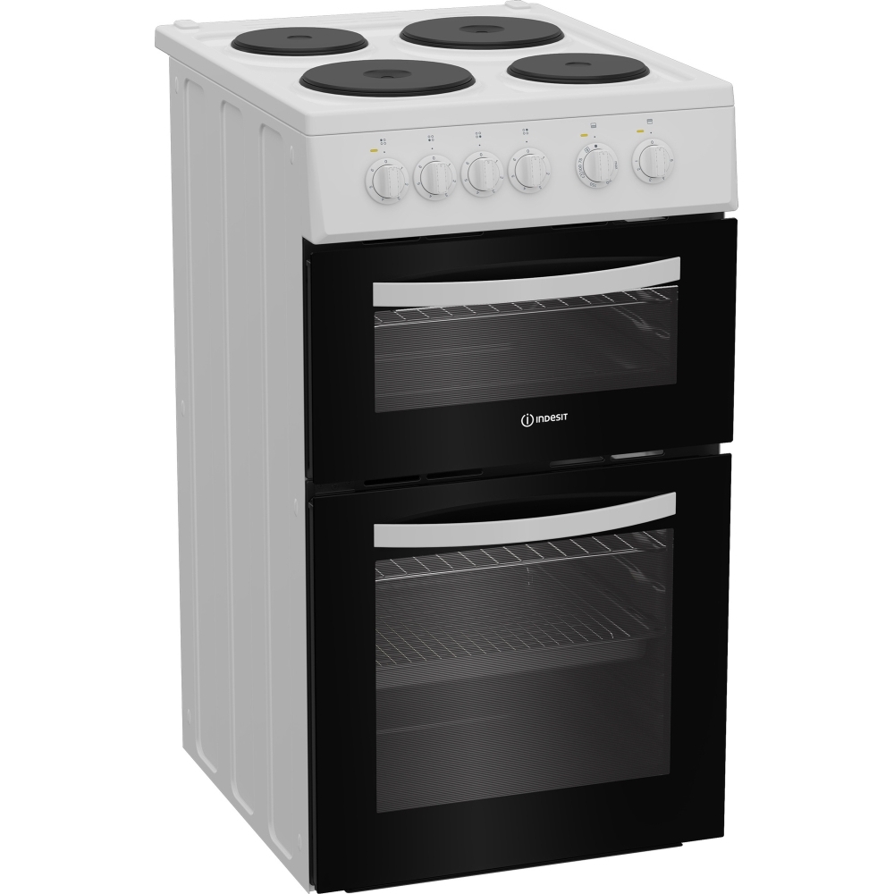 Indesit ITE5EMW Solid Plate Electric Cooker with Separate Grill, White, A Rated