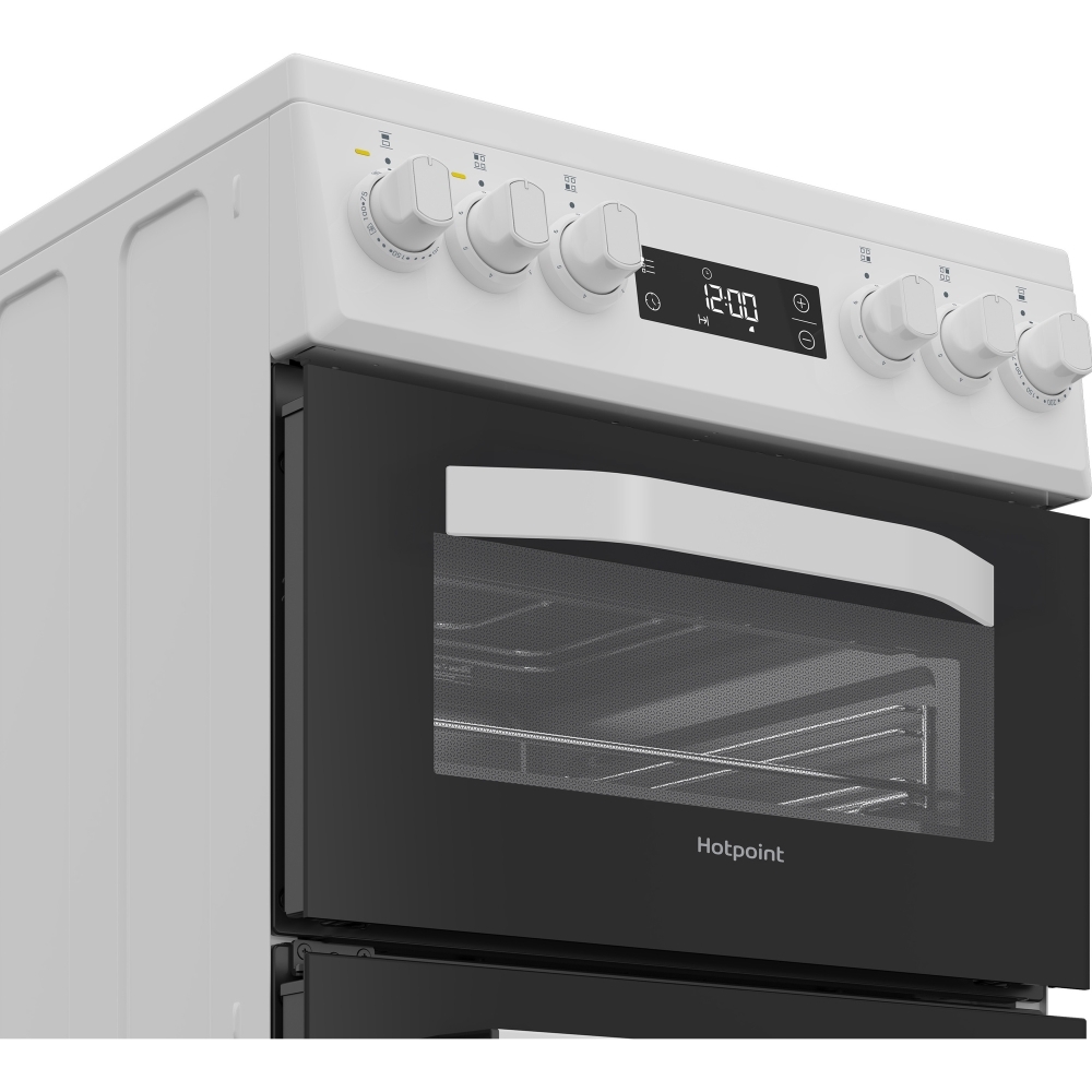 Hotpoint HDE5VDCW Ceramic Electric Cooker with Double Oven, White, A Rated