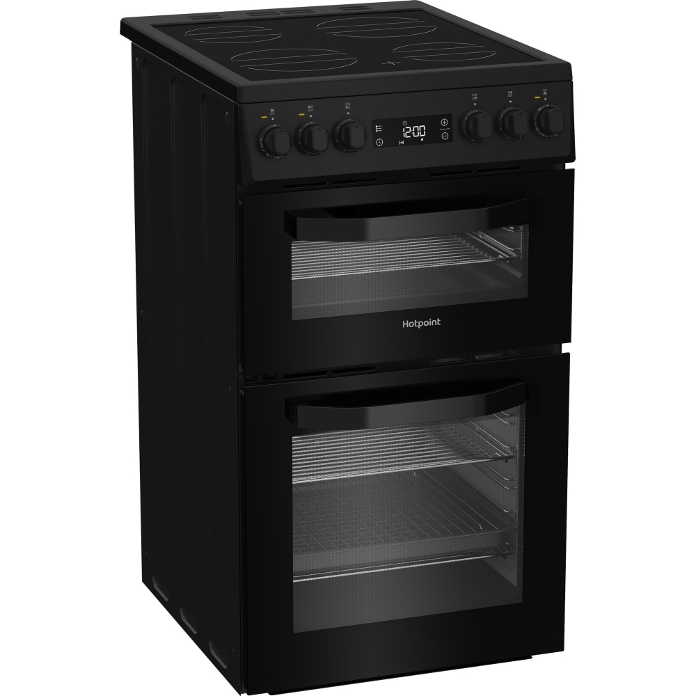 Hotpoint HDE5VDCB Ceramic Electric Cooker with Double Oven, Black, A Rated