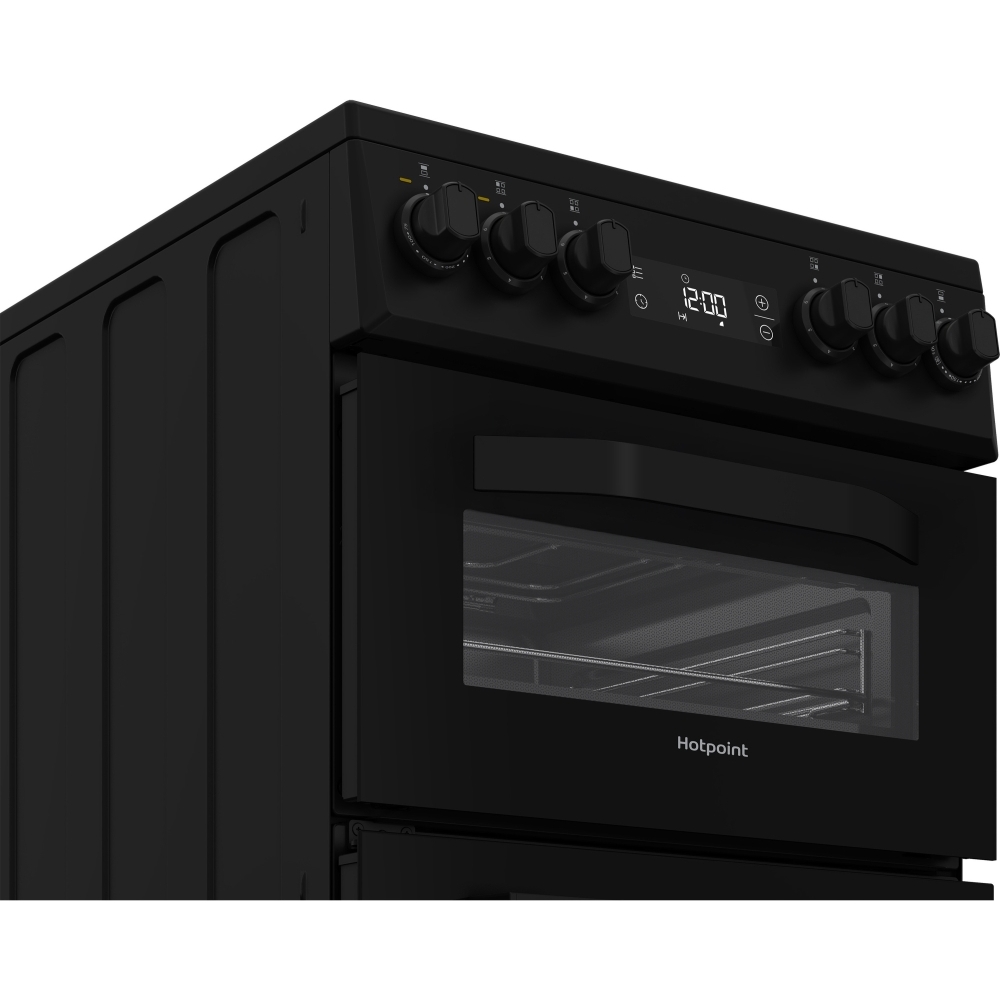 Hotpoint HDE5VDCB Ceramic Electric Cooker with Double Oven, Black, A Rated