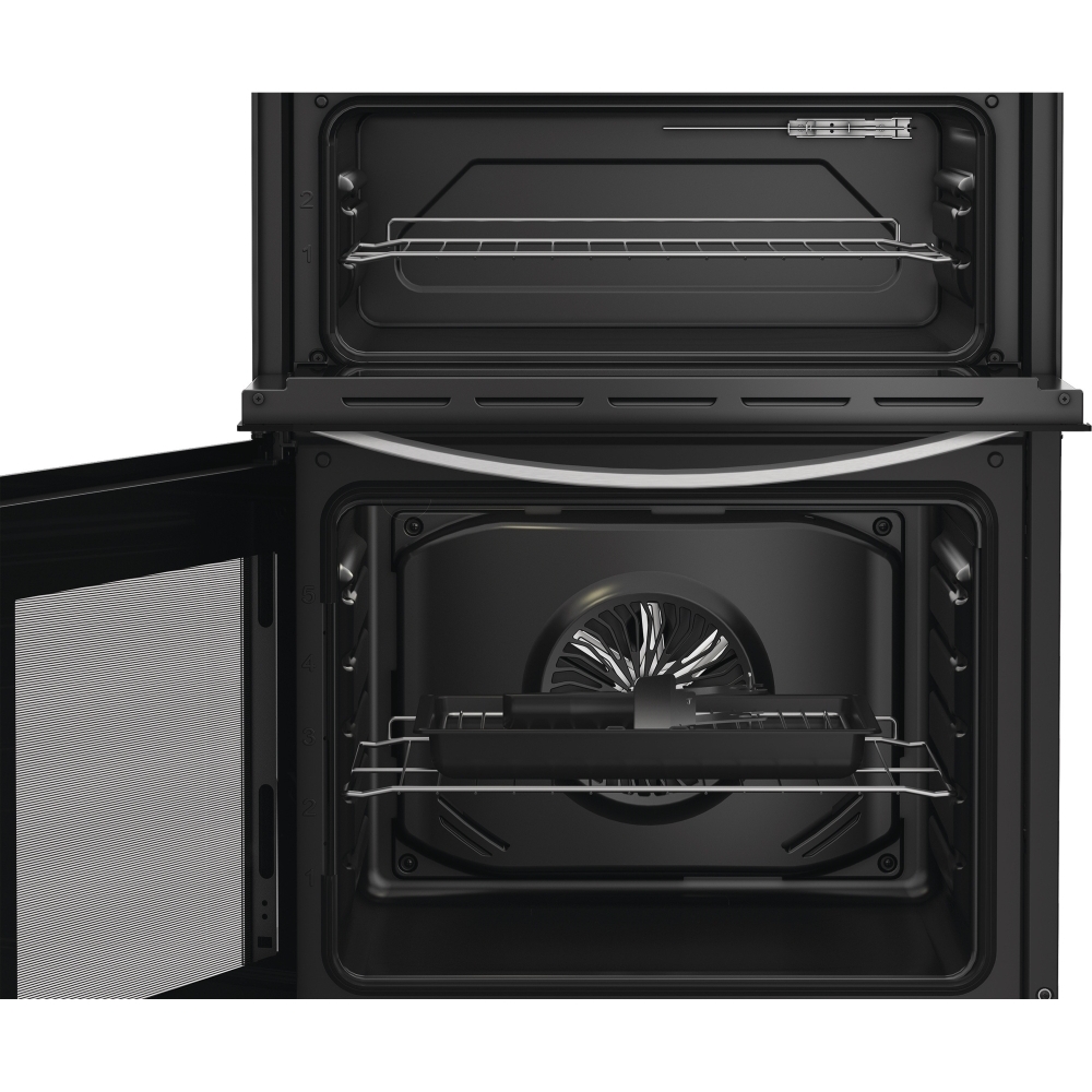 Indesit IDE6VMB Ceramic Electric Cooker with Double Oven, Black, A Rated