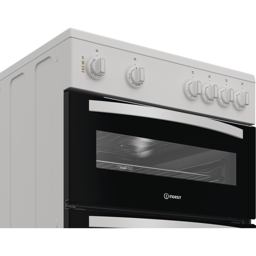 Indesit IDE6VMW Ceramic Electric Cooker with Double Oven, White, A Rated
