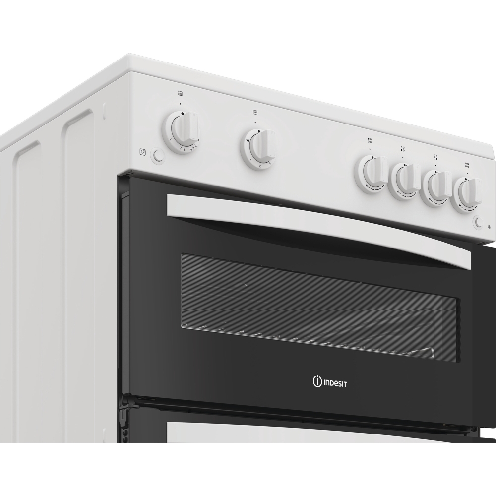 Indesit IDG6GW Gas Cooker with Double Oven, White, A+ Rated