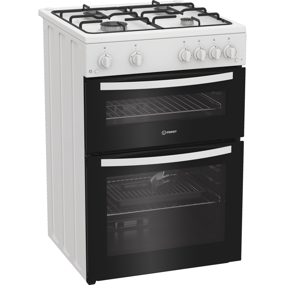 Indesit IDG6GW Gas Cooker with Double Oven, White, A+ Rated