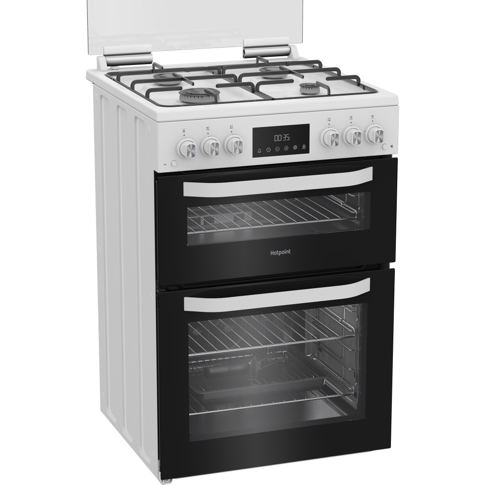 Hotpoint HDG6GDCW Gas Cooker with Double Oven, White, A+ Rated