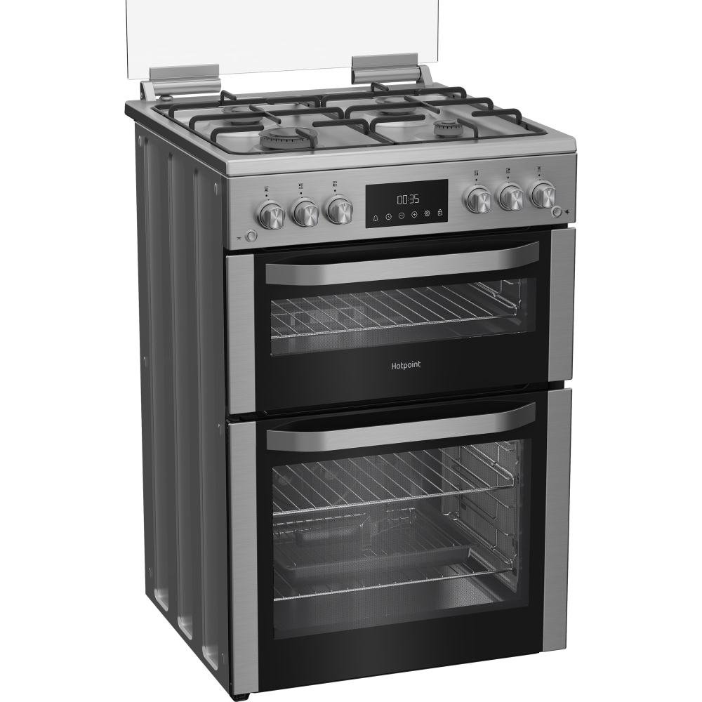Hotpoint HDG6GDCX Gas Cooker with Double Oven, Stainless Steel, A+ Rated