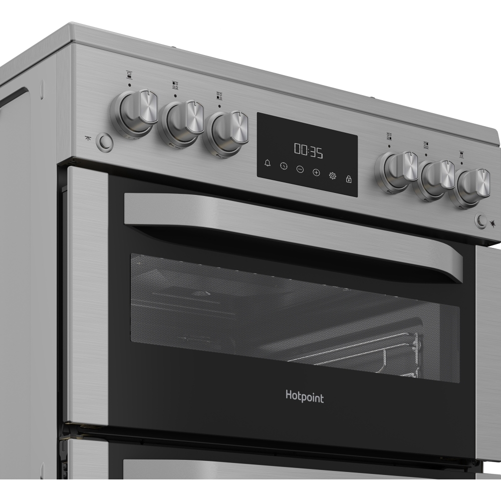 Hotpoint HDG6GDCX Gas Cooker with Double Oven, Stainless Steel, A+ Rated