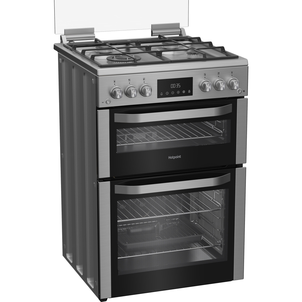 Hotpoint HDG6GDCWX Gas Cooker with Double Oven, Stainless Steel, A+ Rated