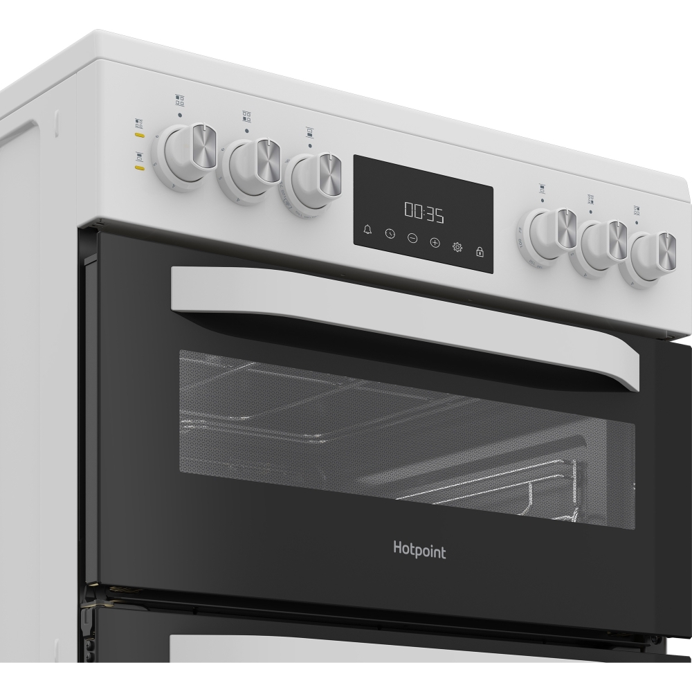 Hotpoint HDE6VDW Ceramic Electric Cooker with Double Oven, White, A Rated