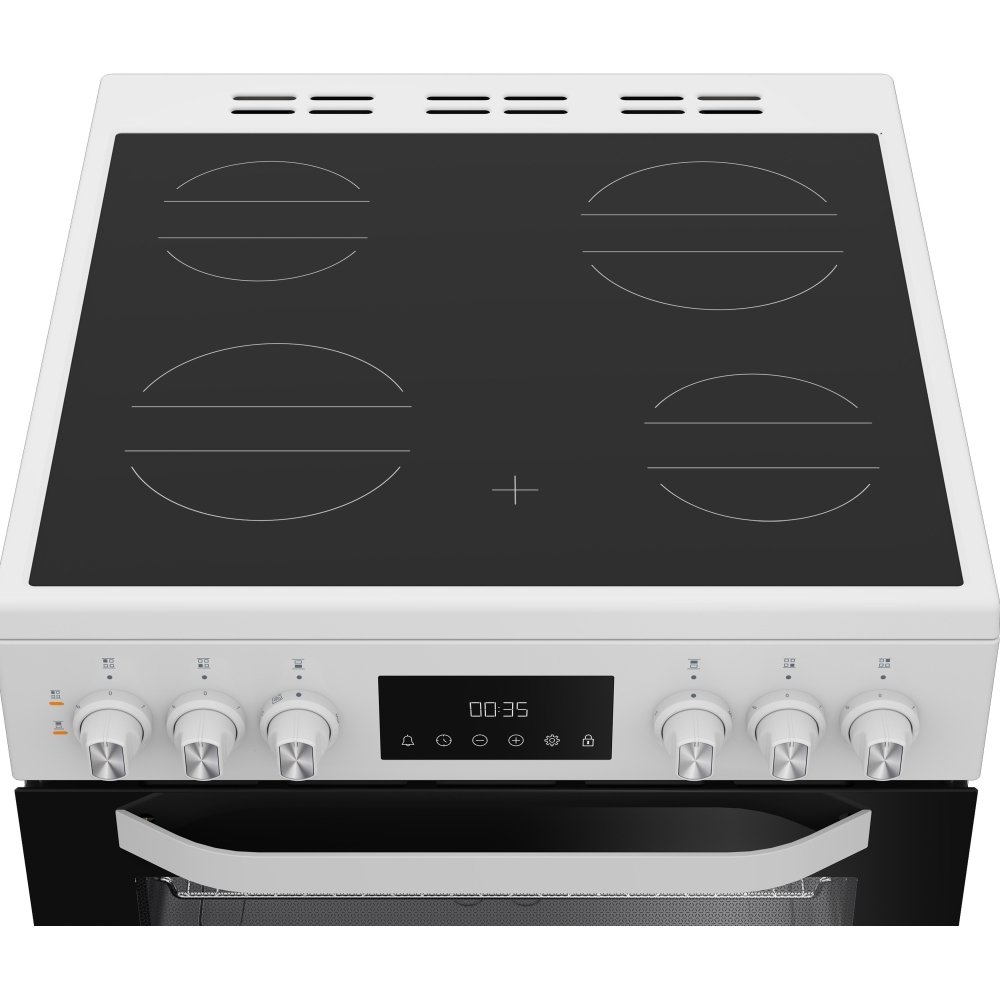 Hotpoint HDE6VDW Ceramic Electric Cooker with Double Oven, White, A Rated
