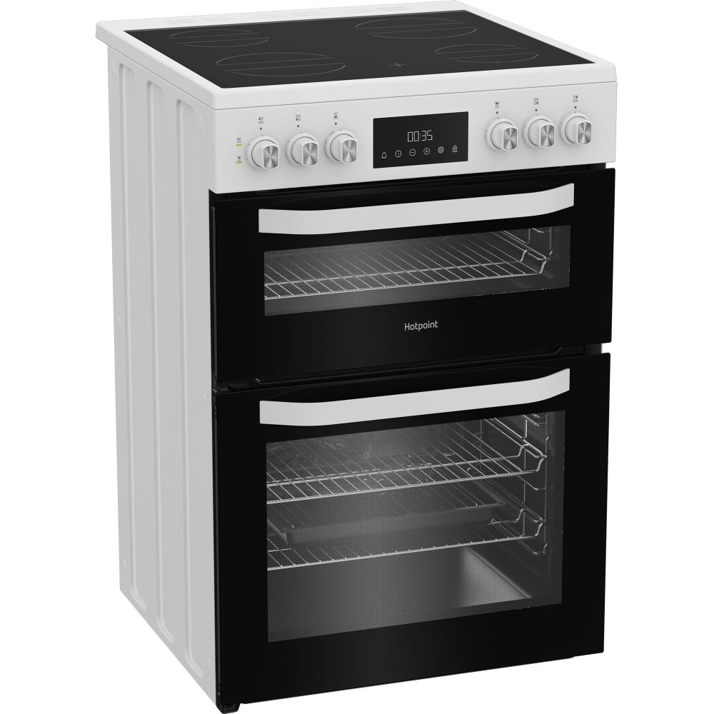Hotpoint HDE6VDW Ceramic Electric Cooker with Double Oven, White, A Rated