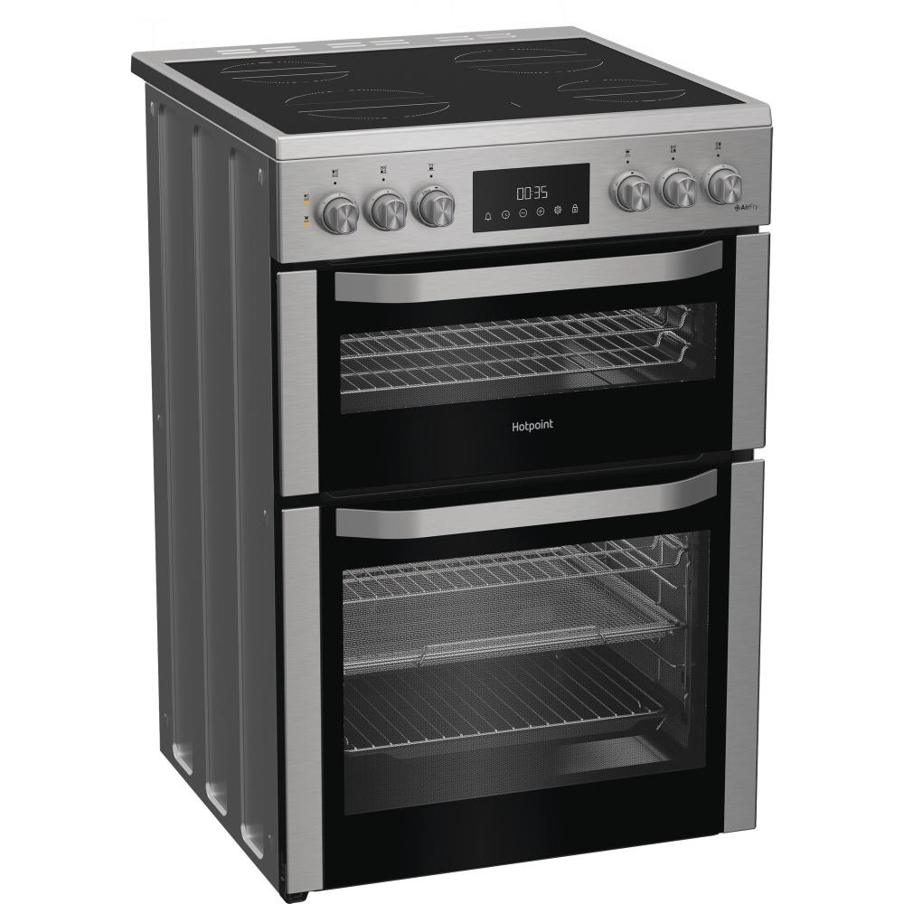 Hotpoint HDE6VDCAX Ceramic Electric Cooker with Double Oven, Stainless Steel, A Rated
