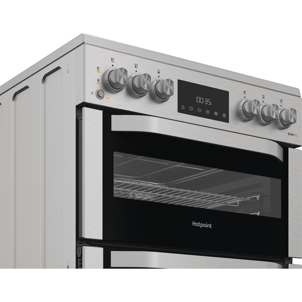 Hotpoint HDE6VDCASX Ceramic Electric Cooker with Double Oven, Stainless Steel, A Rated