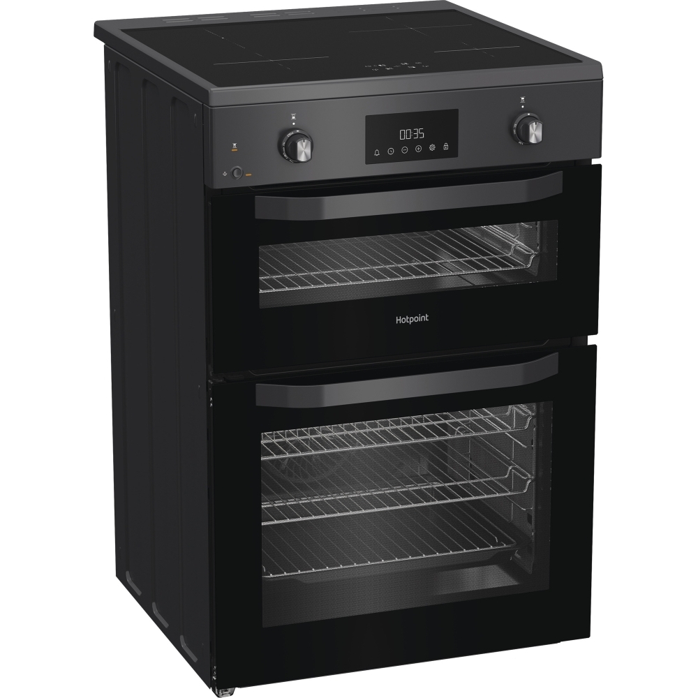 Hotpoint HDE6IDC2SA Induction Electric Cooker with Double Oven, Grey, A Rated