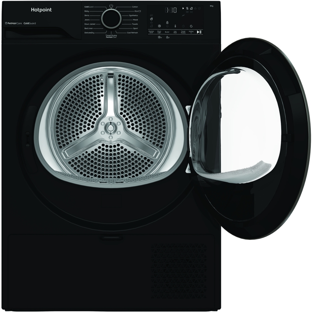 Hotpoint C HSD 82M BB UK Heat Pump Tumble Dryer, 8kg, Black, A+ Rated