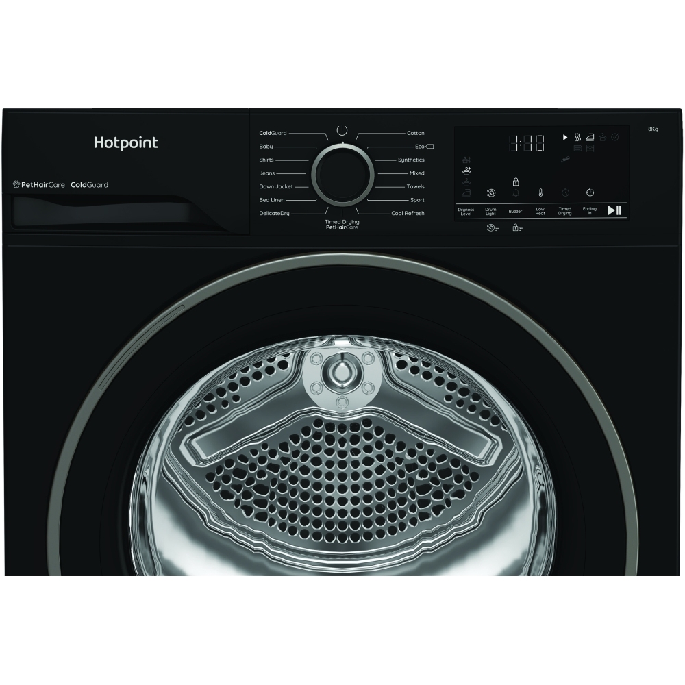 Hotpoint C HSD 82M BB UK Heat Pump Tumble Dryer, 8kg, Black, A+ Rated