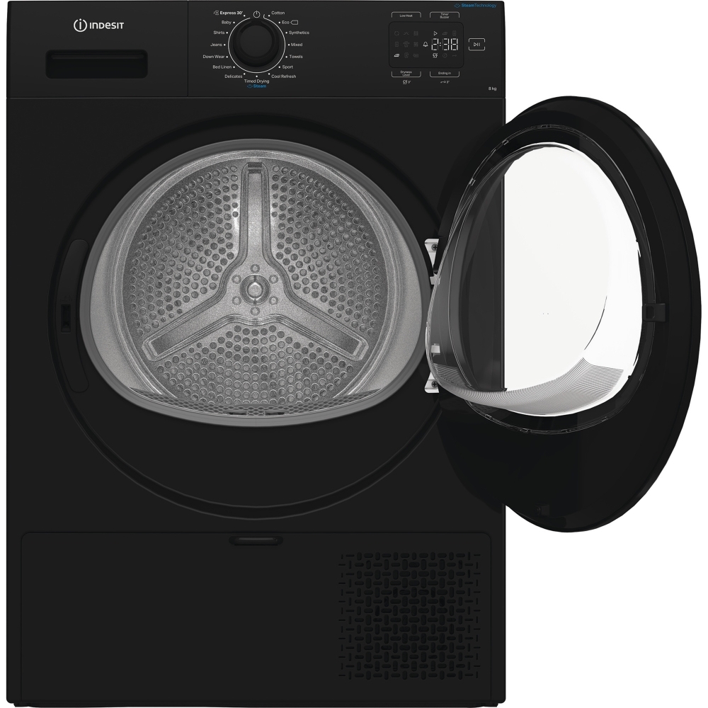 Indesit C YSD 82D BB UK Heat Pump Tumble Dryer, 8kg, Black, A+ Rated