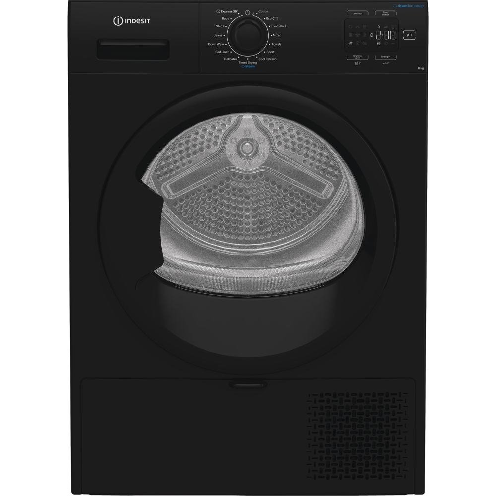 Indesit C YSD 82D BB UK Heat Pump Tumble Dryer, 8kg, Black, A+ Rated