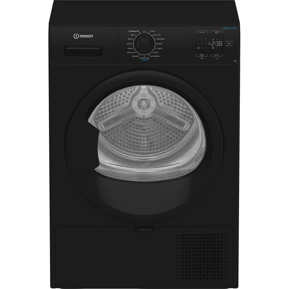 Indesit C YD 92D BB UK Heat Pump Tumble Dryer, 9kg, Black, A+ Rated