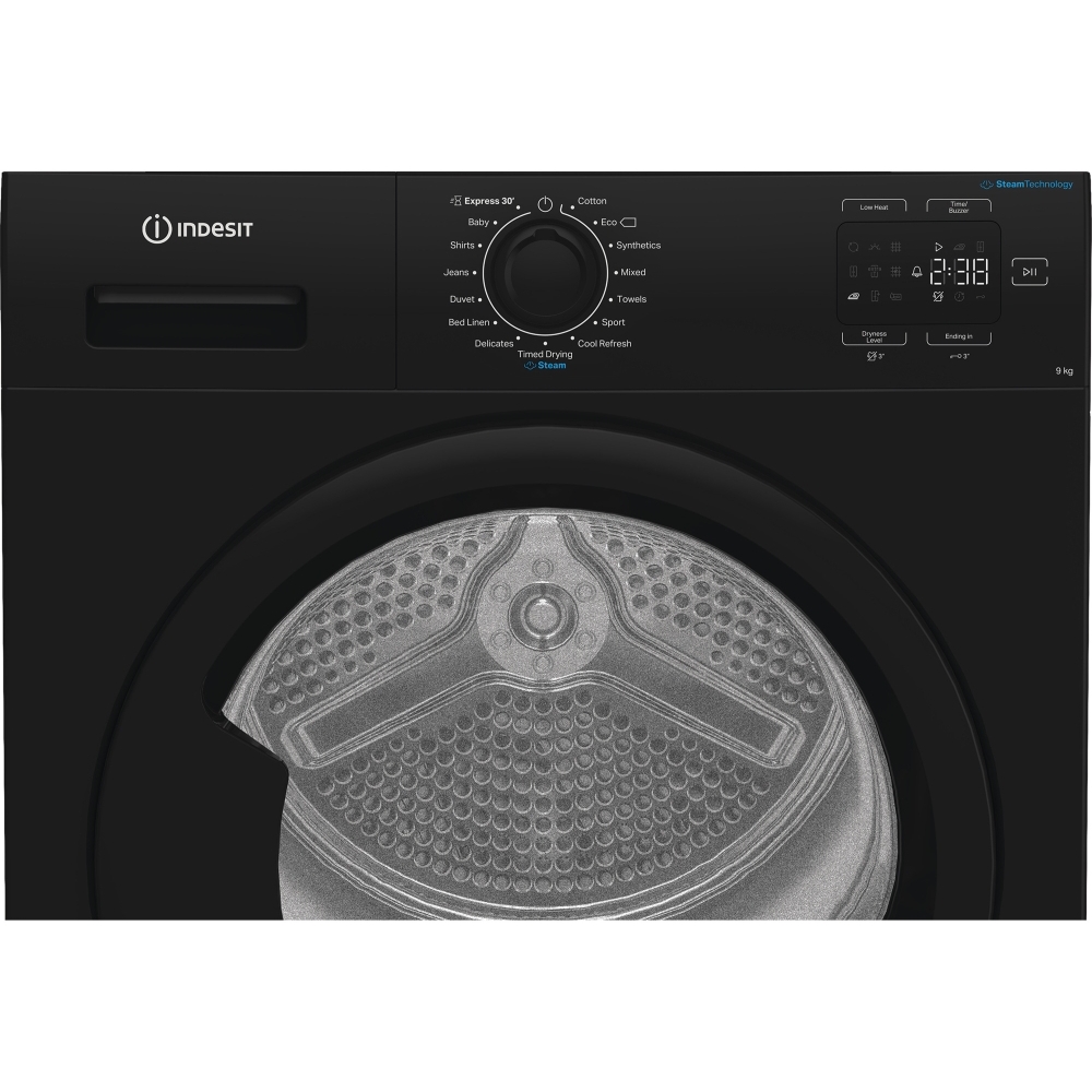 Indesit C YD 92D BB UK Heat Pump Tumble Dryer, 9kg, Black, A+ Rated