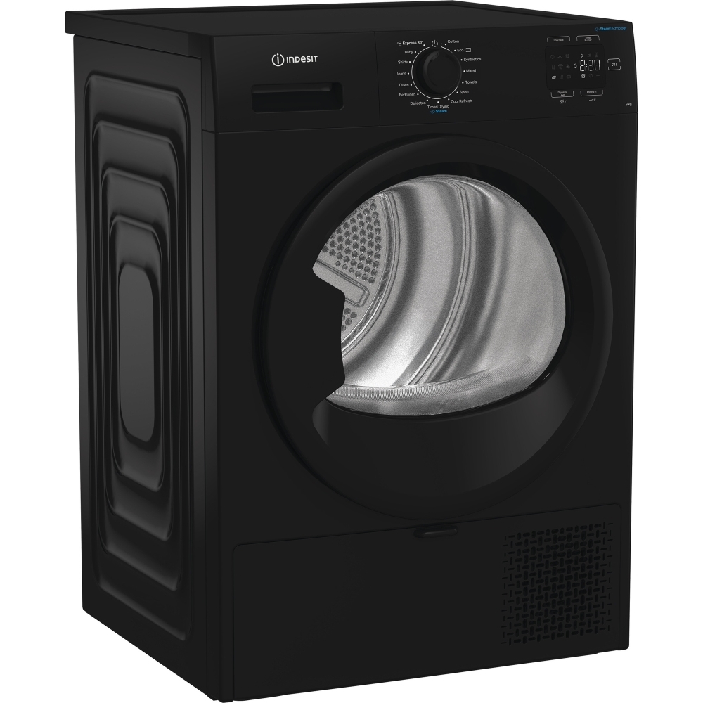 Indesit C YD 92D BB UK Heat Pump Tumble Dryer, 9kg, Black, A+ Rated