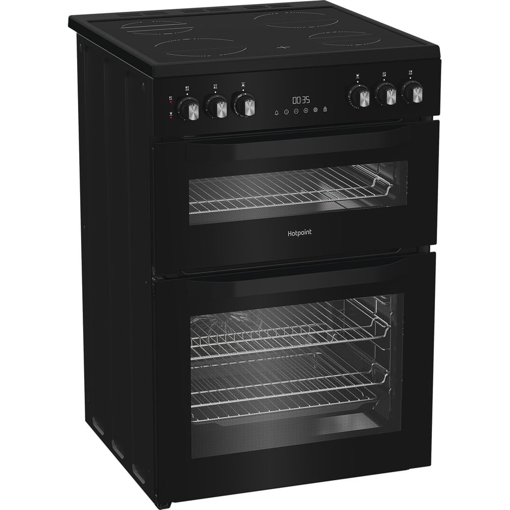 Hotpoint HDE6VDB1 Ceramic Electric Cooker with Double Oven, Black, A Rated